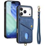 iPhone 17 Pro Max Läderskal med Korthållare & Ställ - Blå