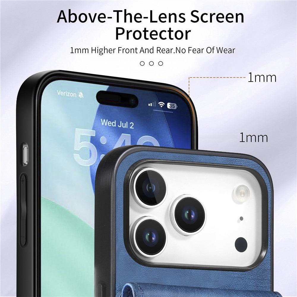 iPhone 17 Pro Max Läderskal med Korthållare & Ställ - Blå