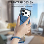 iPhone 17 Pro Max Läderskal med Korthållare & Ställ - Blå