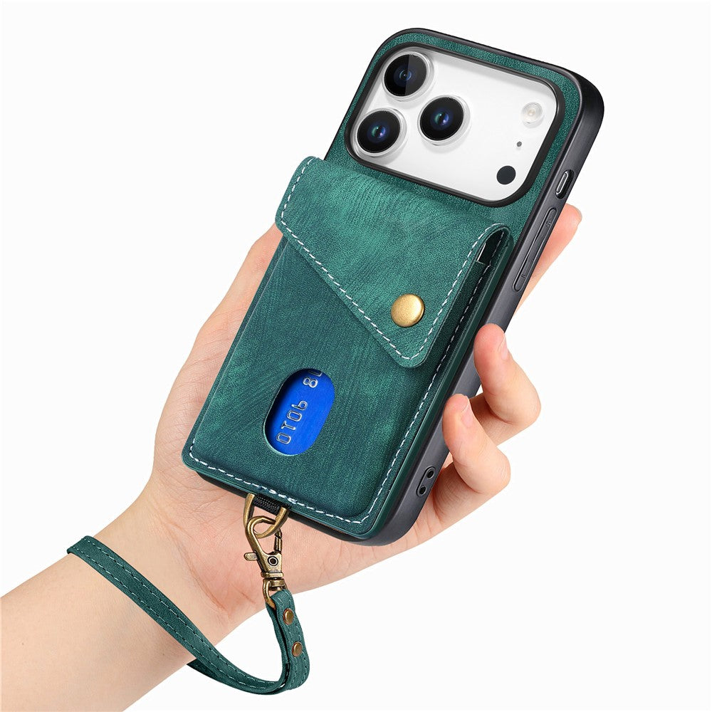 iPhone 17 Pro Max Läderskal med Korthållare & Ställ - Grön