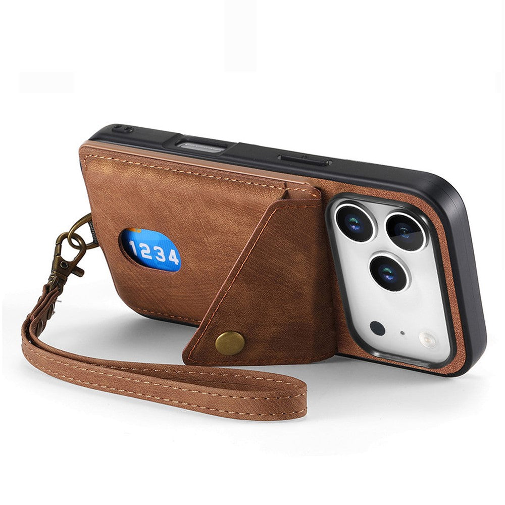 iPhone 17 Pro Max Läderskal med Korthållare & Ställ - Brun