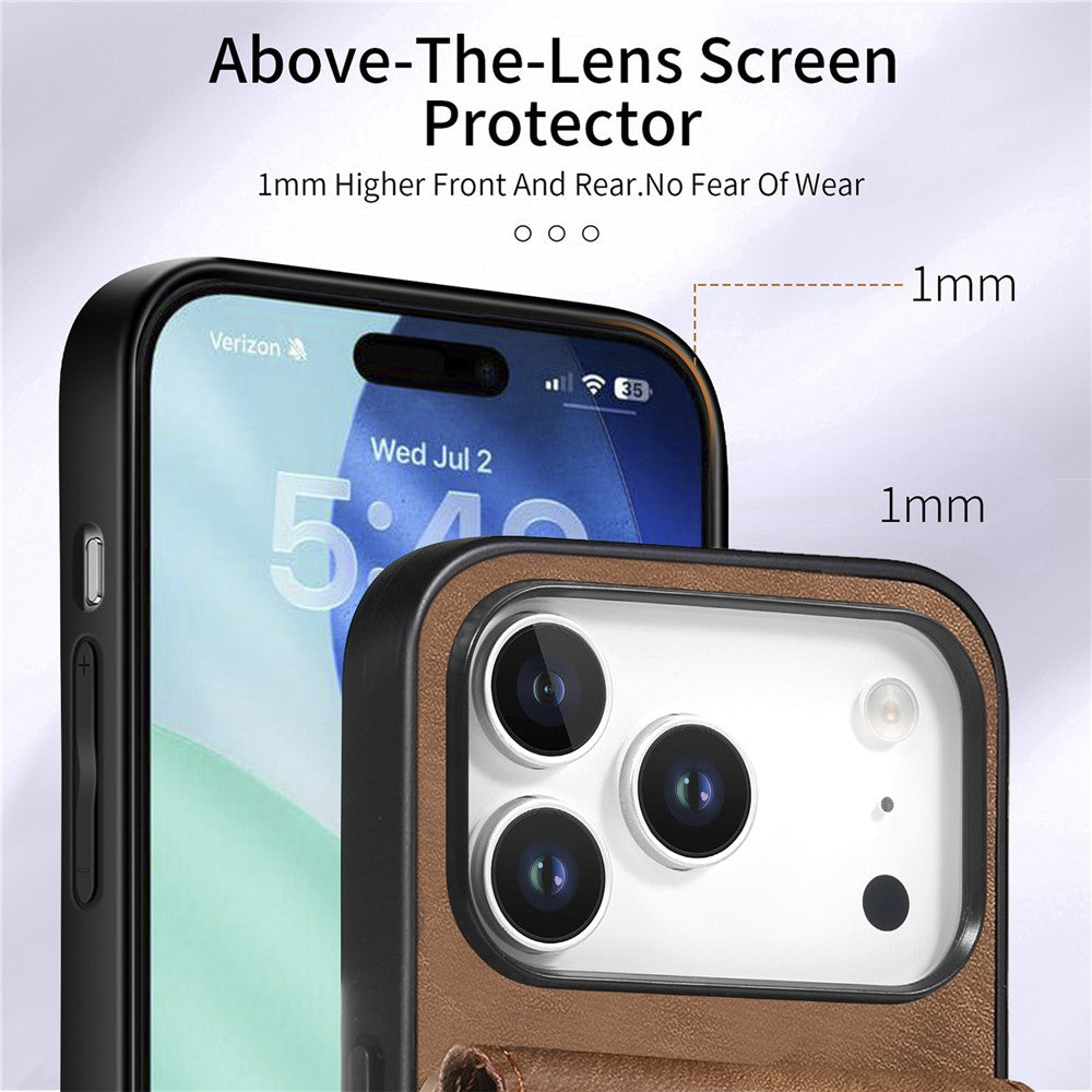 iPhone 17 Pro Max Läderskal med Korthållare & Ställ - Brun