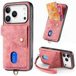 iPhone 17 Pro Max Läderskal med Korthållare & Ställ - Rosa
