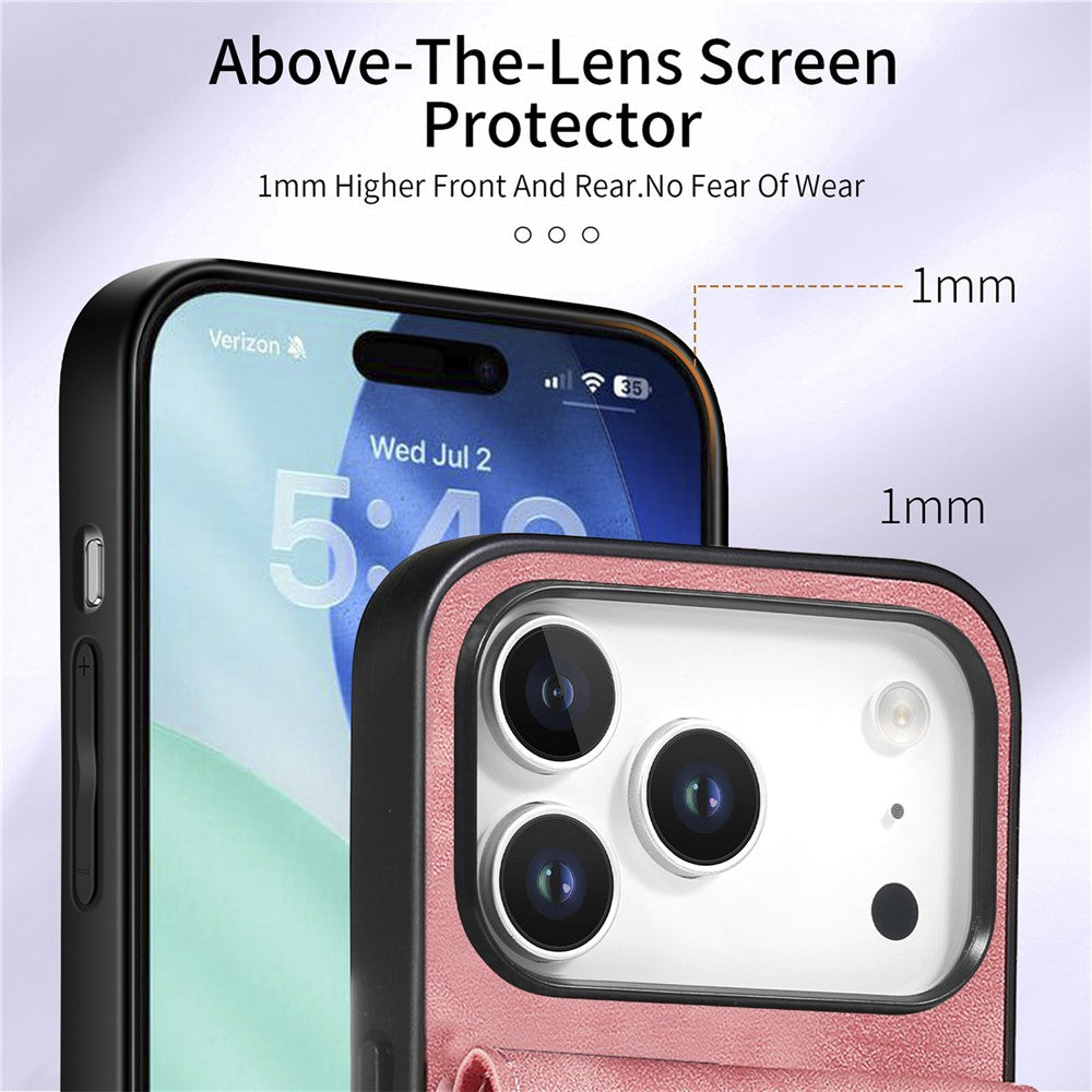 iPhone 17 Pro Max Läderskal med Korthållare & Ställ - Rosa