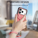 iPhone 17 Pro Max Läderskal med Korthållare & Ställ - Rosa