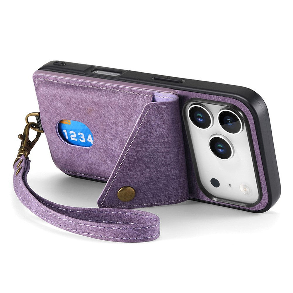 iPhone 17 Pro Max Läderskal med Korthållare & Ställ - Lila