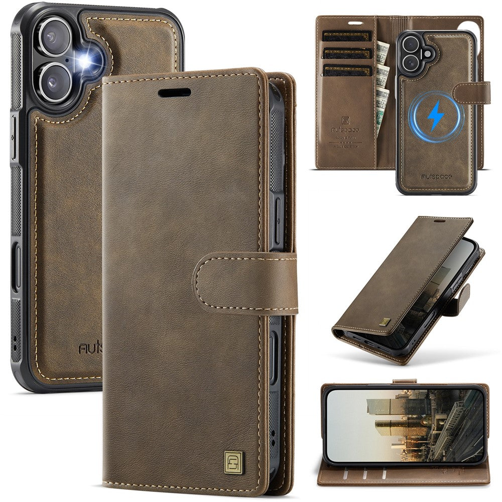 AUTSPACE A05 For iPhone 17 Case Wallet Stand Detachable Leather Magnetic Phone Cover