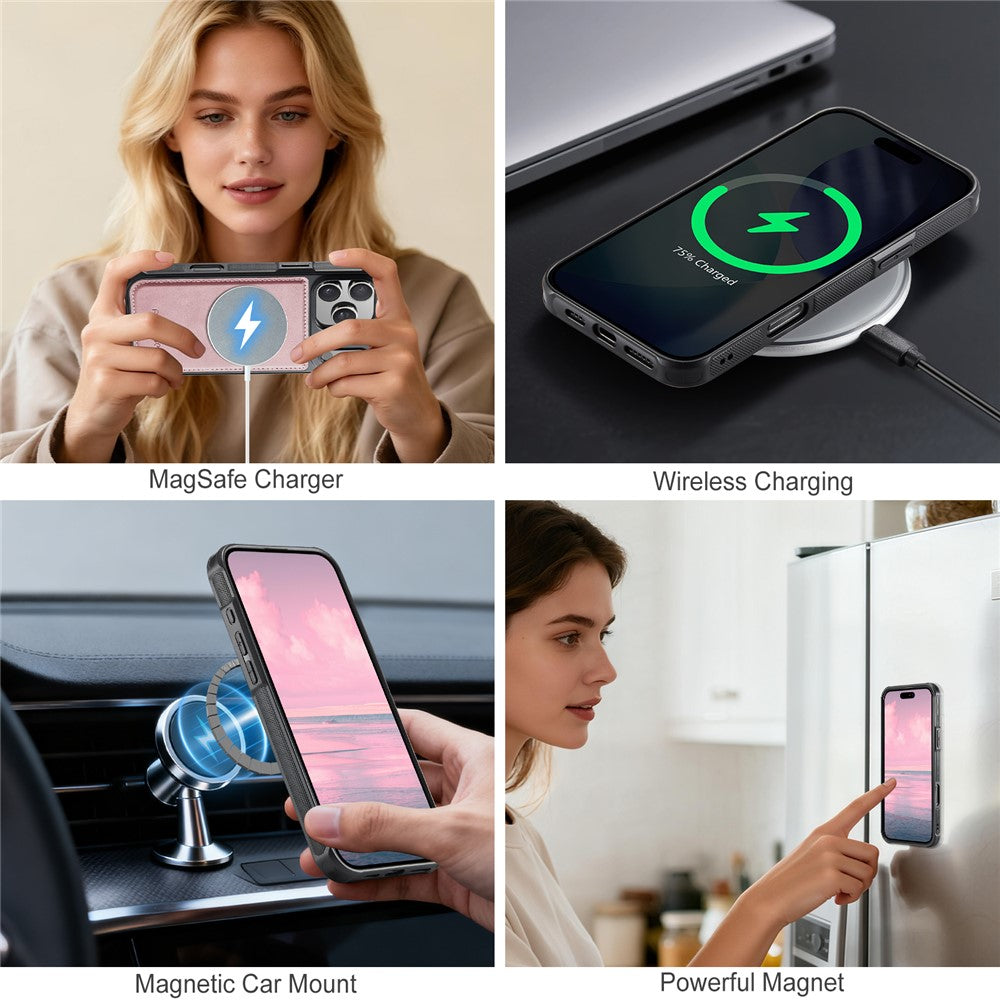 AUTSPACE A05 Til iPhone 17 Pro coverpung, stativ, aftageligt læder magnetisk telefoncover