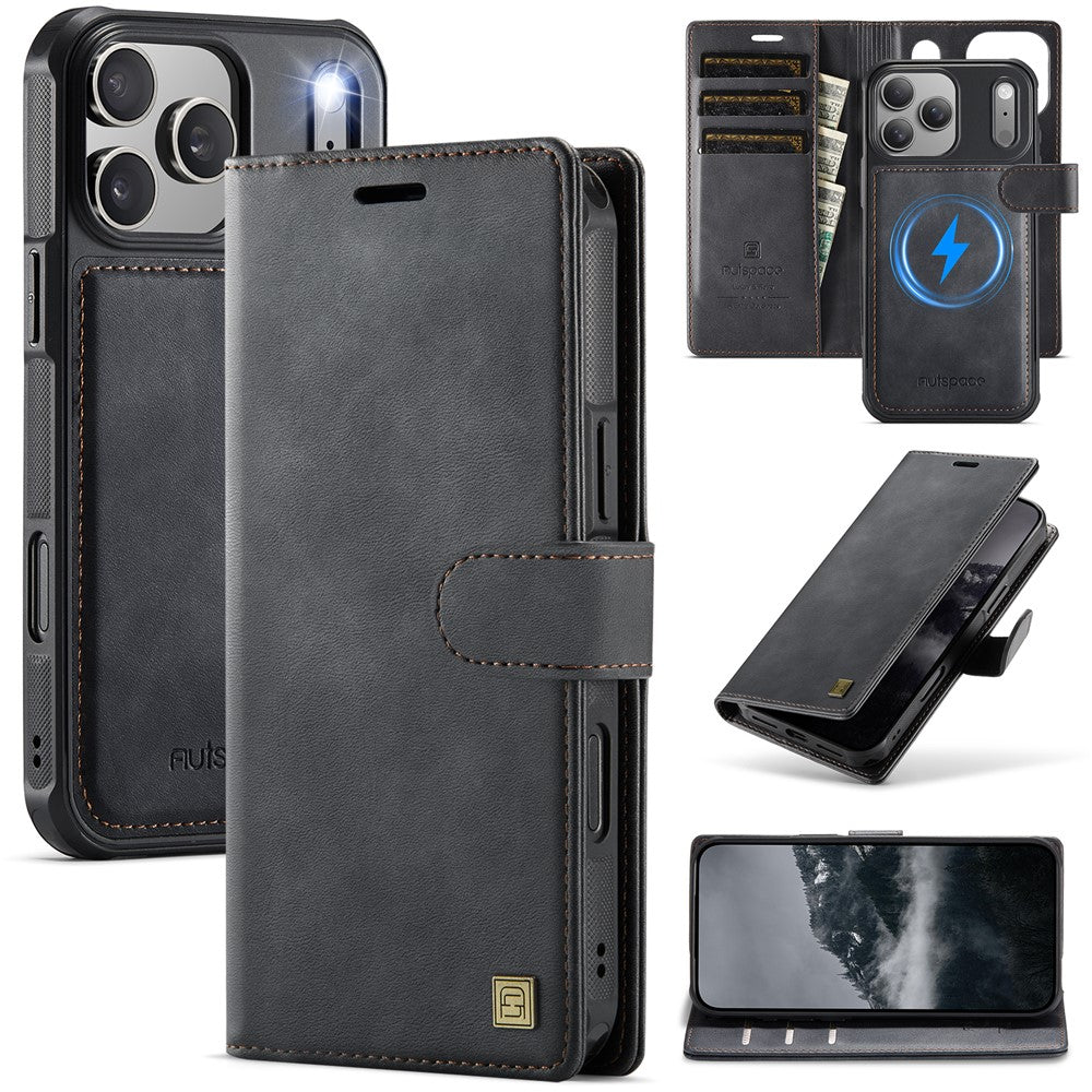 AUTSPACE A05 Til iPhone 17 Pro coverpung, stativ, aftageligt læder magnetisk telefoncover