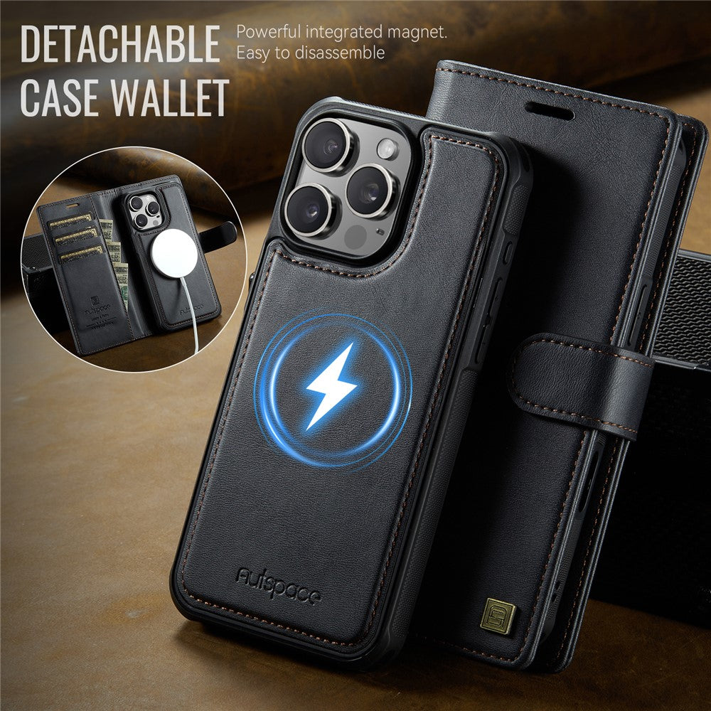 AUTSPACE A05 For iPhone 16 Pro Case Wallet Stand Detachable Leather Magnetic Phone Cover
