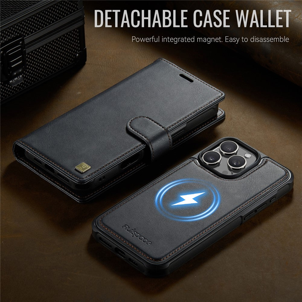 AUTSPACE A05 For iPhone 16 Pro Case Wallet Stand Detachable Leather Magnetic Phone Cover