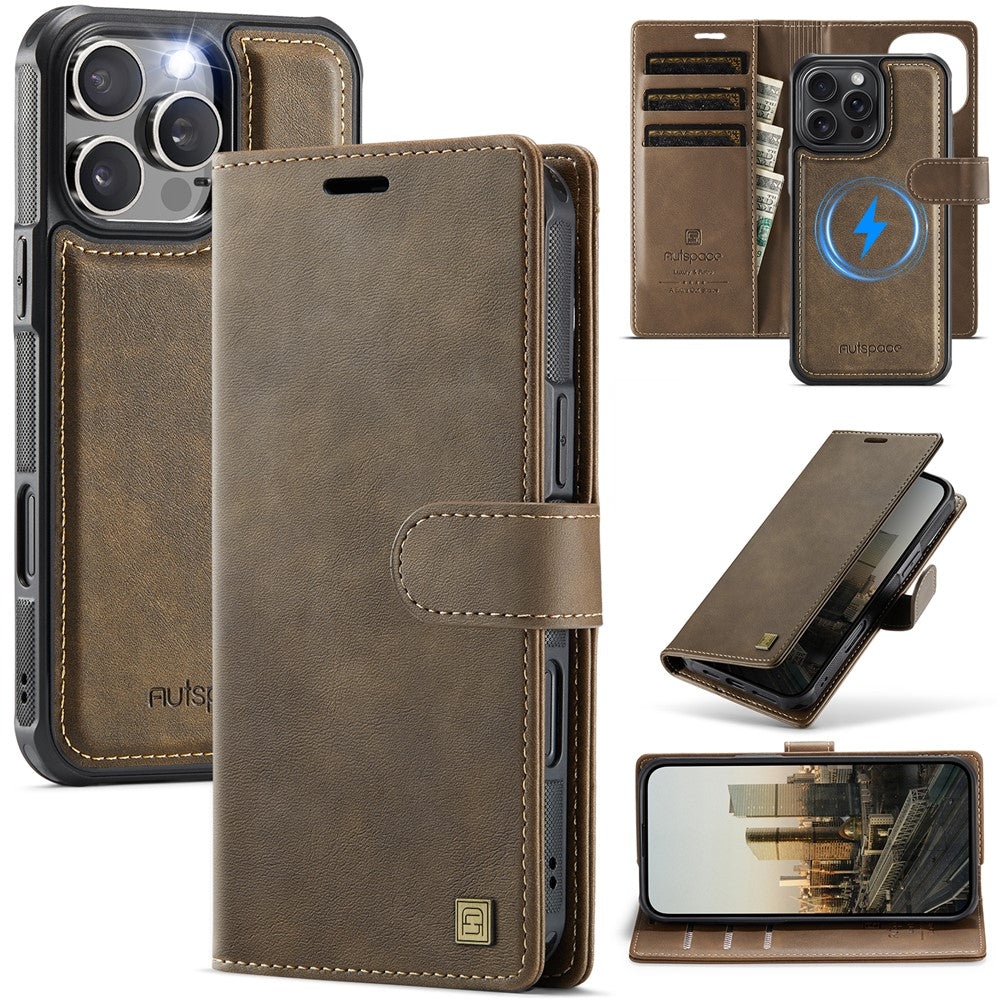 AUTSPACE A05 For iPhone 16 Pro Max Case Wallet Stand Detachable Leather Magnetic Phone Cover
