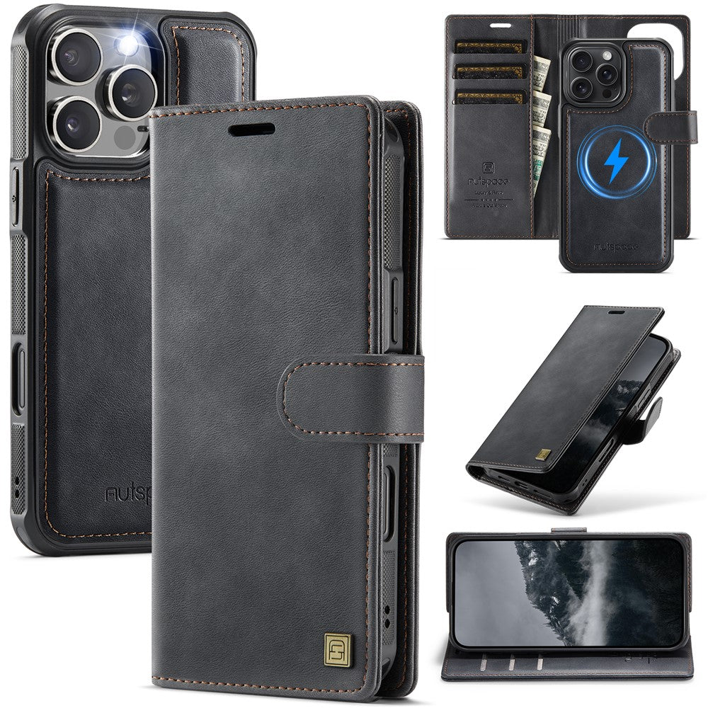 AUTSPACE A05 For iPhone 16 Pro Max Case Wallet Stand Detachable Leather Magnetic Phone Cover