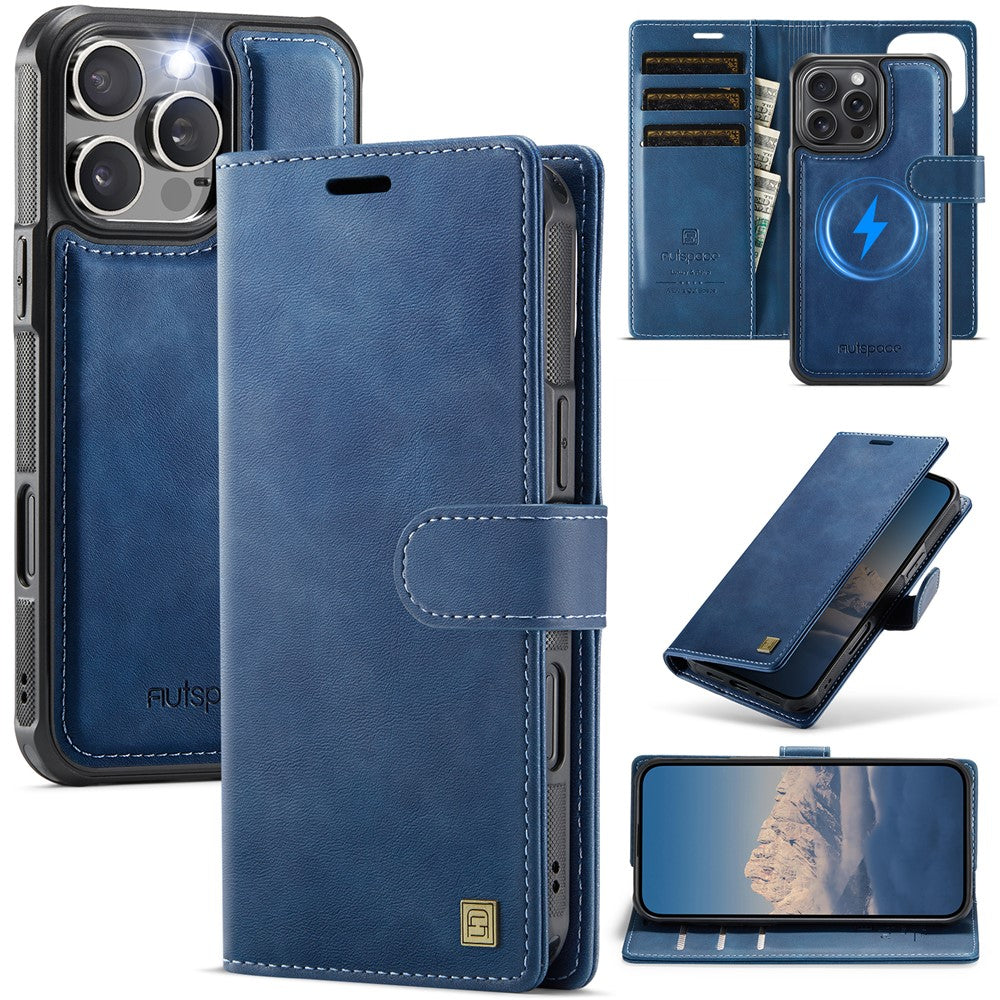 AUTSPACE A05 For iPhone 16 Pro Max Case Wallet Stand Detachable Leather Magnetic Phone Cover