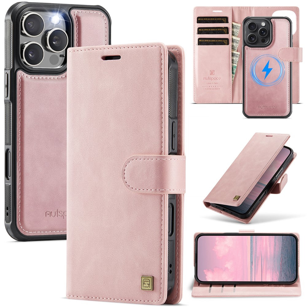 AUTSPACE A05 For iPhone 16 Pro Max Case Wallet Stand Detachable Leather Magnetic Phone Cover