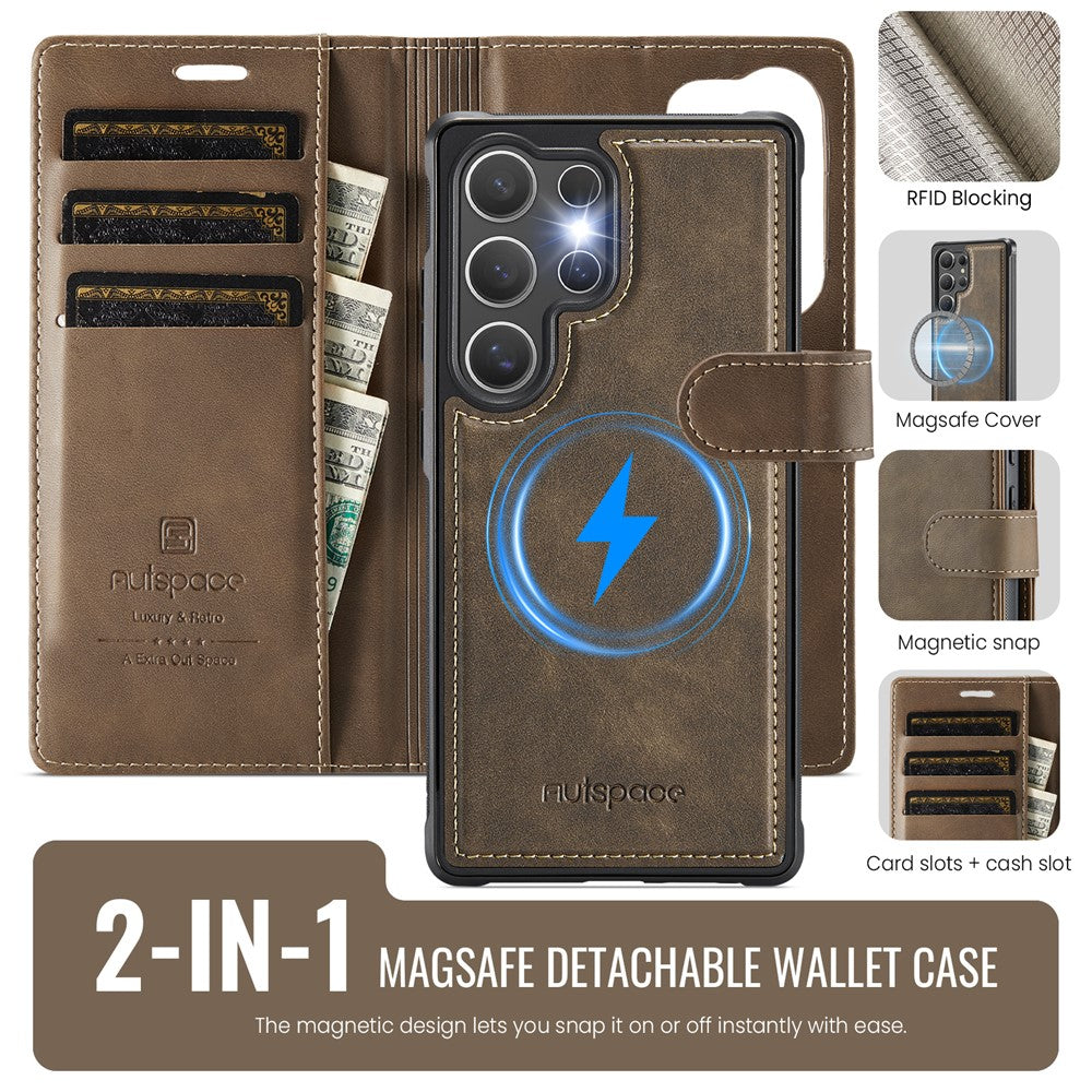 AUTSPACE A05 For Samsung Galaxy S25 Ultra Case Wallet Stand Detachable Leather Magnetic Phone Cover