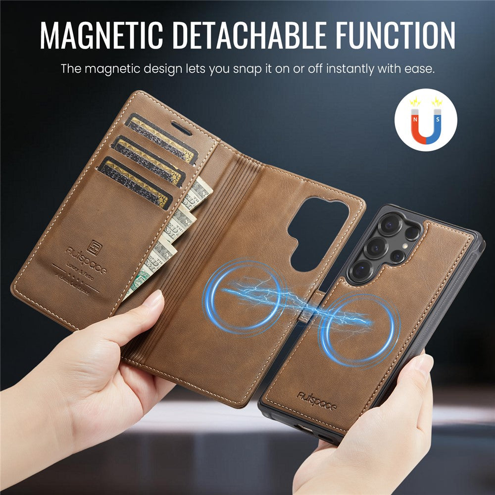 AUTSPACE A05 For Samsung Galaxy S25 Ultra Case Wallet Stand Detachable Leather Magnetic Phone Cover