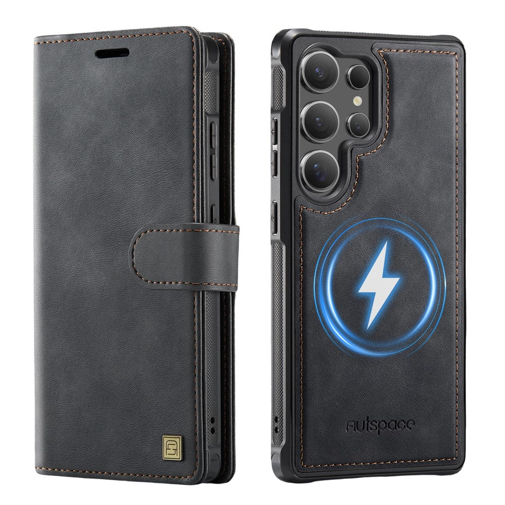 AUTSPACE A05 For Samsung Galaxy S25 Ultra Case Wallet Stand Detachable Leather Magnetic Phone Cover