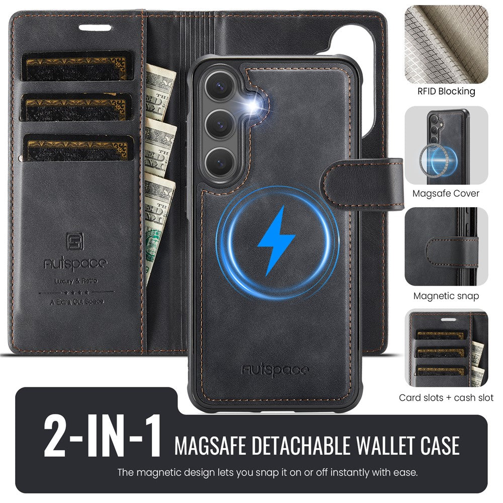 AUTSPACE A05 For Samsung Galaxy S25 FE Case Wallet Stand Detachable Leather Magnetic Phone Cover