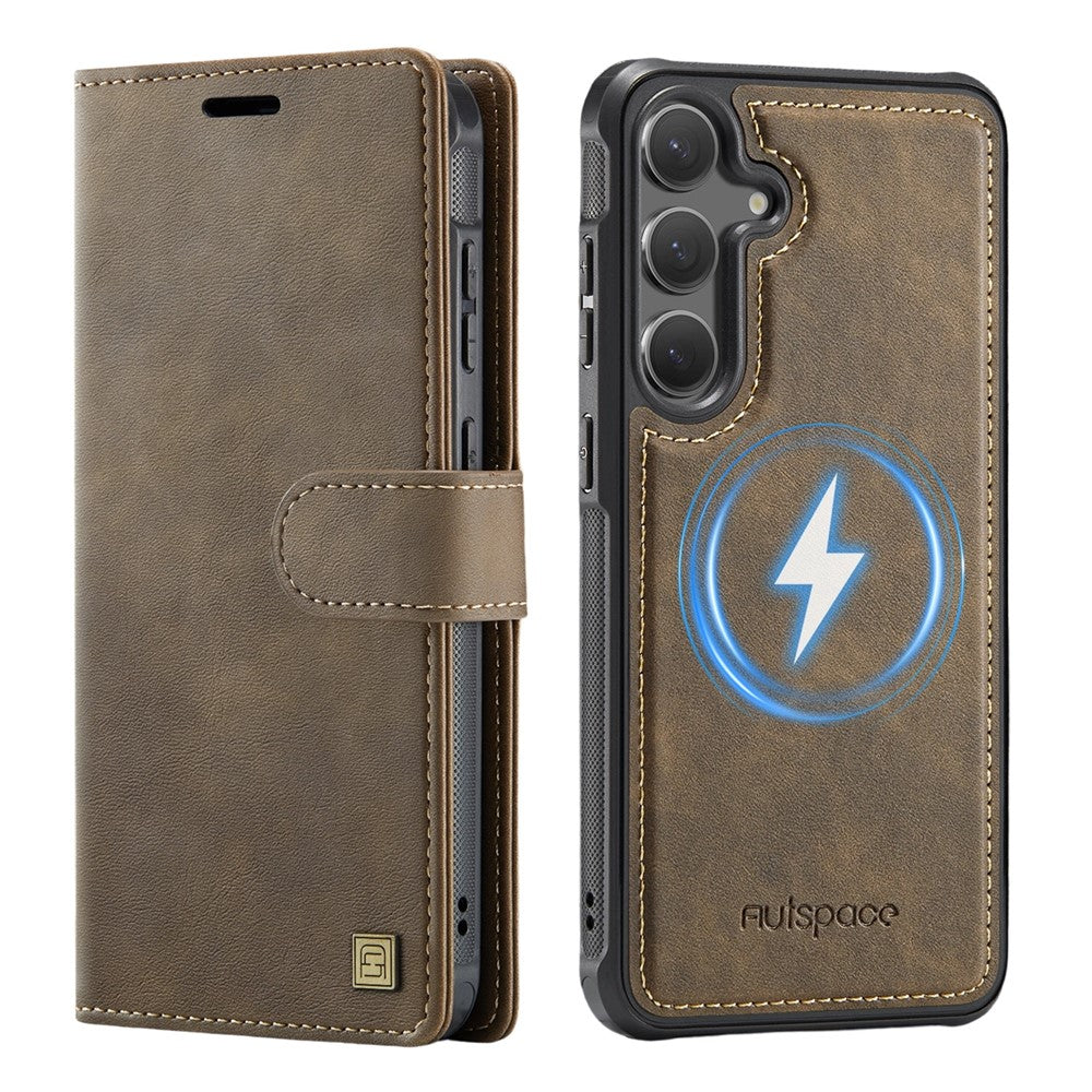 AUTSPACE A05 For Samsung Galaxy S25 FE Case Wallet Stand Detachable Leather Magnetic Phone Cover