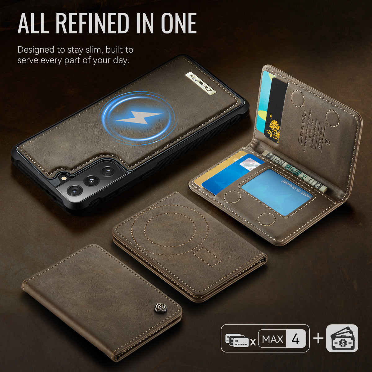 CASEME For Samsung Galaxy S21 5G / Galaxy S21 4G Magnetic Case ME80 Series Leather PC TPU Phone Cover with Detachable Wallet