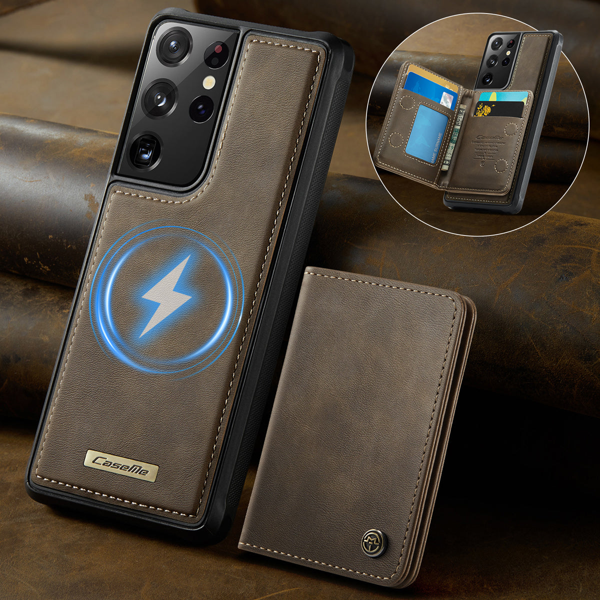 CASEME For Samsung Galaxy S21 Ultra 5G Magnetic Case ME80 Series Leather PC TPU Phone Cover with Detachable Wallet