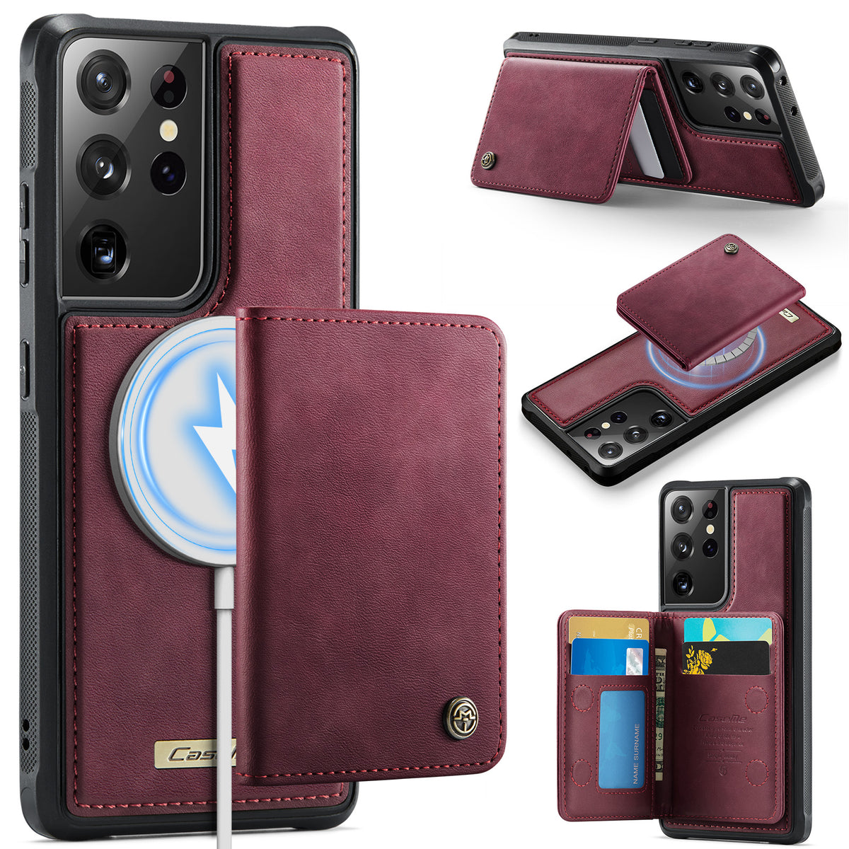 CASEME För Samsung Galaxy S21 Ultra 5G Magnetiskt Skal ME80-serien Läder PC TPU mobilskal med Avtagbar Plånbok