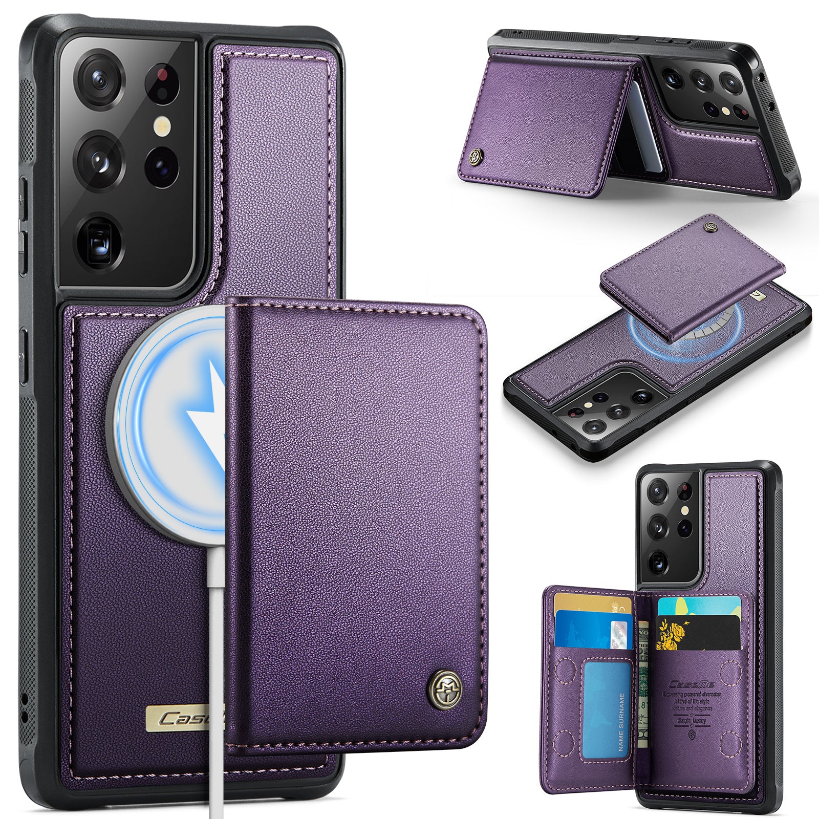CASEME For Samsung Galaxy S21 Ultra 5G Magnetic Case  ME80 Series Leather PC TPU Phone Cover with Detachable Wallet