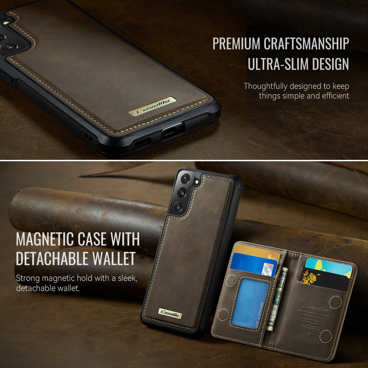 CASEME För Samsung Galaxy S21 FE 5G Magnetiskt Skal ME80-serien Läder PC TPU mobilskal med Avtagbar Plånbok