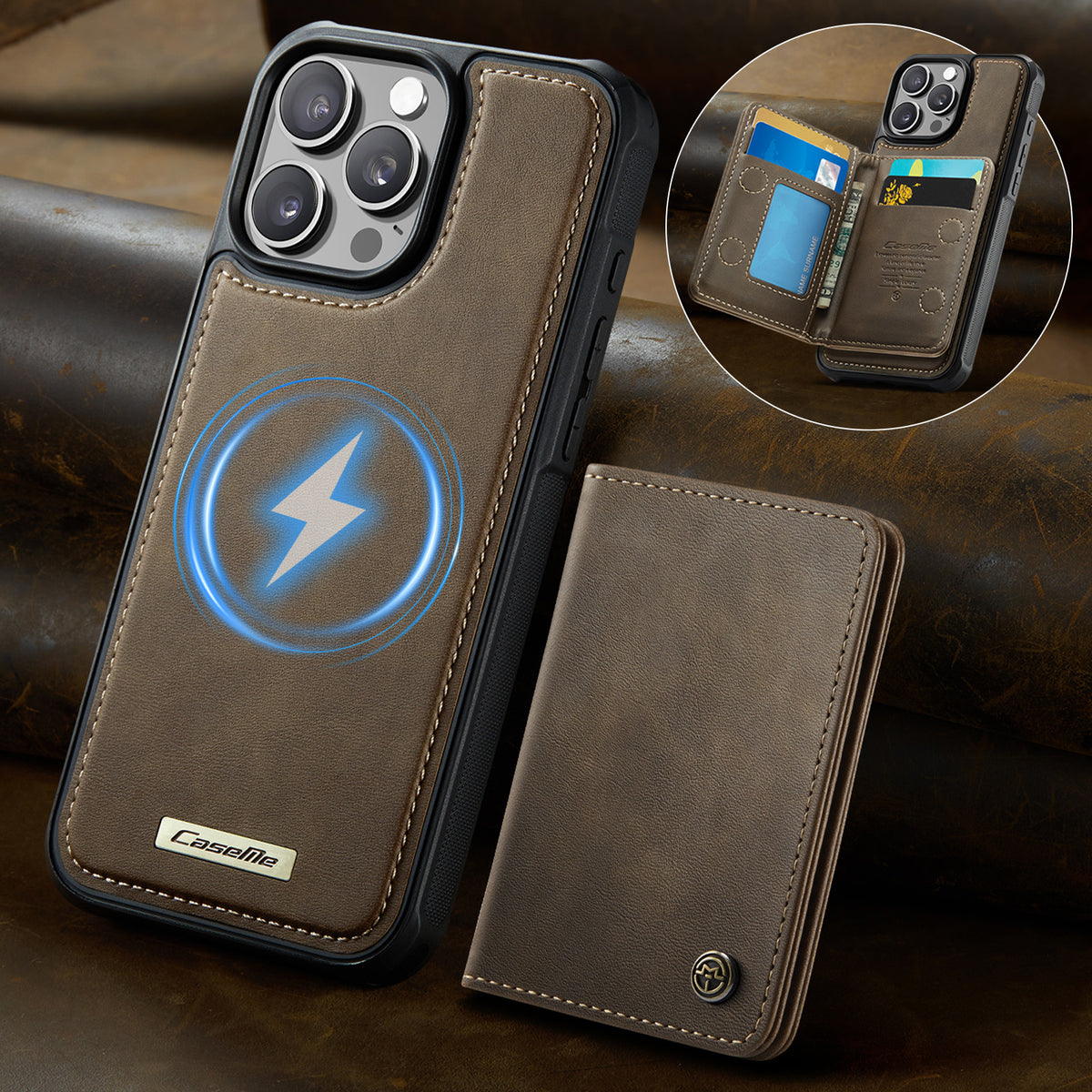 CASEME For iPhone 14 Pro Magnetic Case ME80 Series Leather PC TPU Phone Cover with Detachable Wallet
