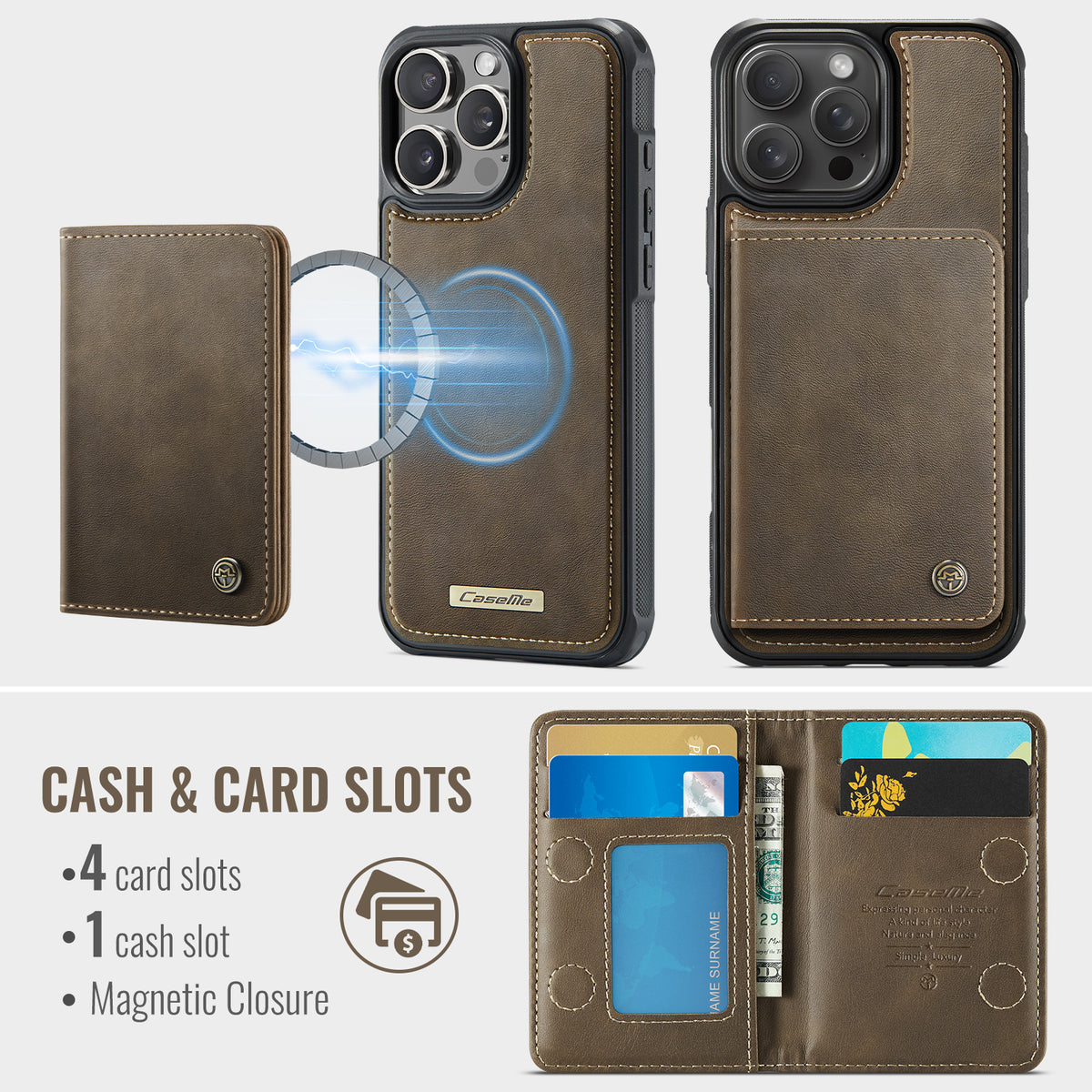 CASEME For iPhone 14 Pro Magnetic Case ME80 Series Leather PC TPU Phone Cover with Detachable Wallet