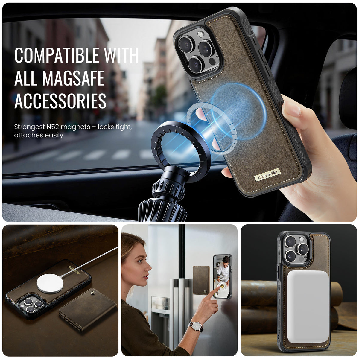 CASEME For iPhone 14 Pro Magnetic Case ME80 Series Leather PC TPU Phone Cover with Detachable Wallet