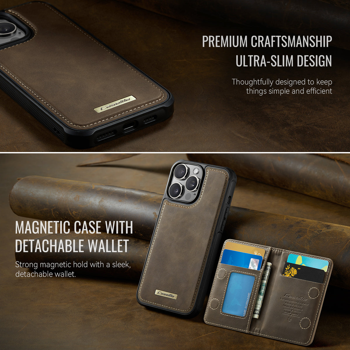CASEME For iPhone 14 Pro Max Magnetic Case ME80 Series Leather PC TPU Phone Cover with Detachable Wallet