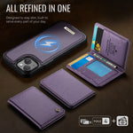 CASEME magnetisk cover til iPhone 15, ME80-serien, læder-PC-TPU-mobilcover med aftagelig pung