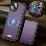 CASEME magnetisk cover til iPhone 15, ME80-serien, læder-PC-TPU-mobilcover med aftagelig pung