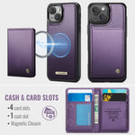 CASEME magnetisk cover til iPhone 15, ME80-serien, læder-PC-TPU-mobilcover med aftagelig pung