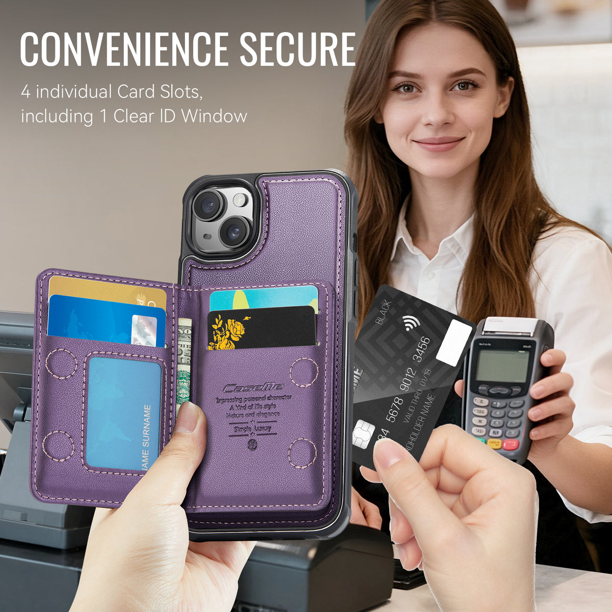 CASEME magnetisk cover til iPhone 15, ME80-serien, læder-PC-TPU-mobilcover med aftagelig pung