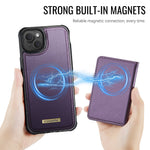 CASEME magnetisk cover til iPhone 15, ME80-serien, læder-PC-TPU-mobilcover med aftagelig pung