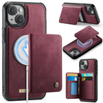 CASEME magnetisk cover til iPhone 15, ME80-serien, læder-PC-TPU-mobilcover med aftagelig pung