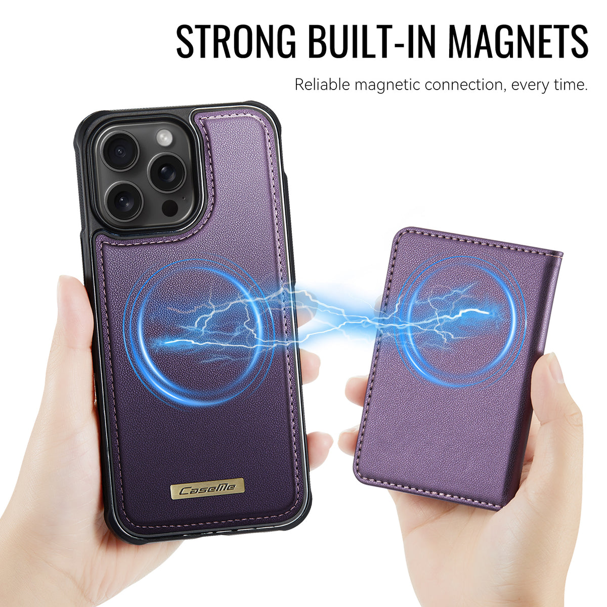 CASEME For iPhone 15 Pro Magnetic Case ME80 Series Leather PC TPU Phone Cover with Detachable Wallet