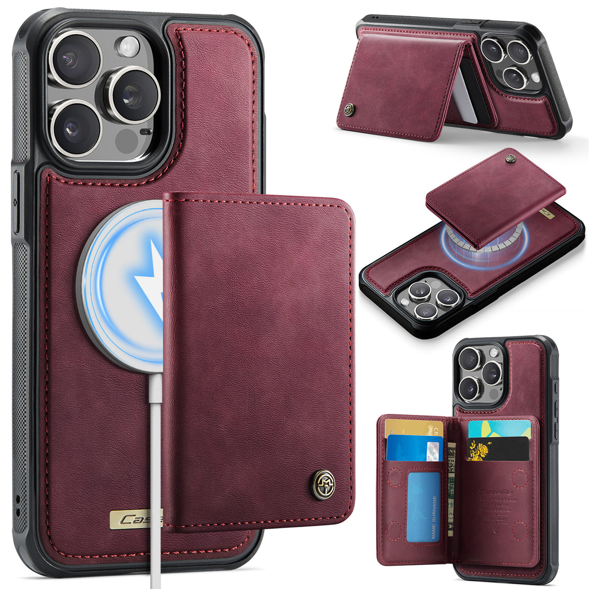 CASEME For iPhone 15 Pro Max Magnetic Case  ME80 Series Leather PC TPU Phone Cover with Detachable Wallet