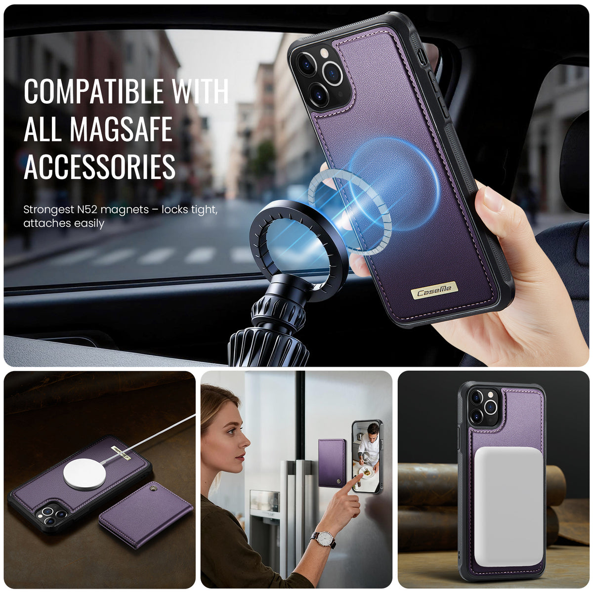 CASEME For iPhone 11 Pro Max Magnetic Case  ME80 Series Leather PC TPU Phone Cover with Detachable Wallet