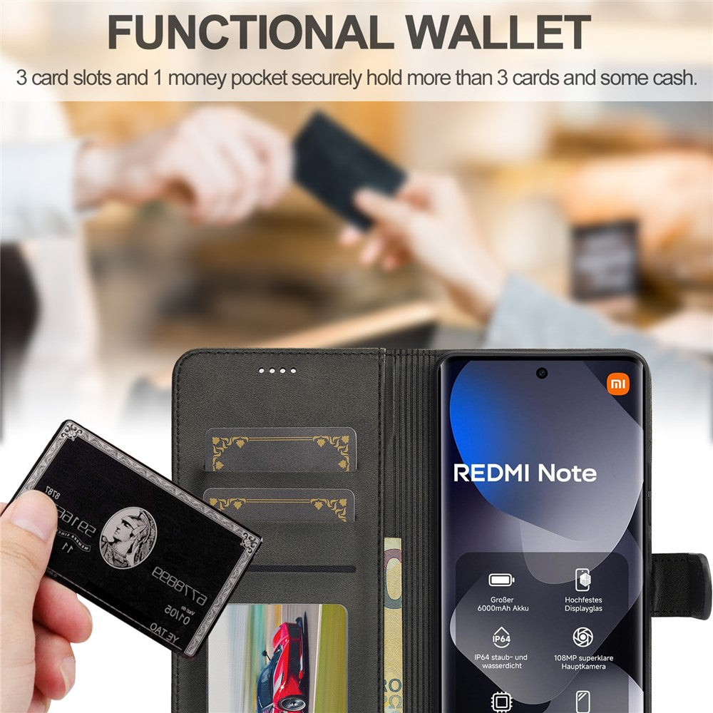 LC.IMEEKE Wallet Case for Xiaomi Poco M8 5G / Redmi Note 15 5G (Global) / 15 4G (Global) Calf Texture Leather Phone Cover