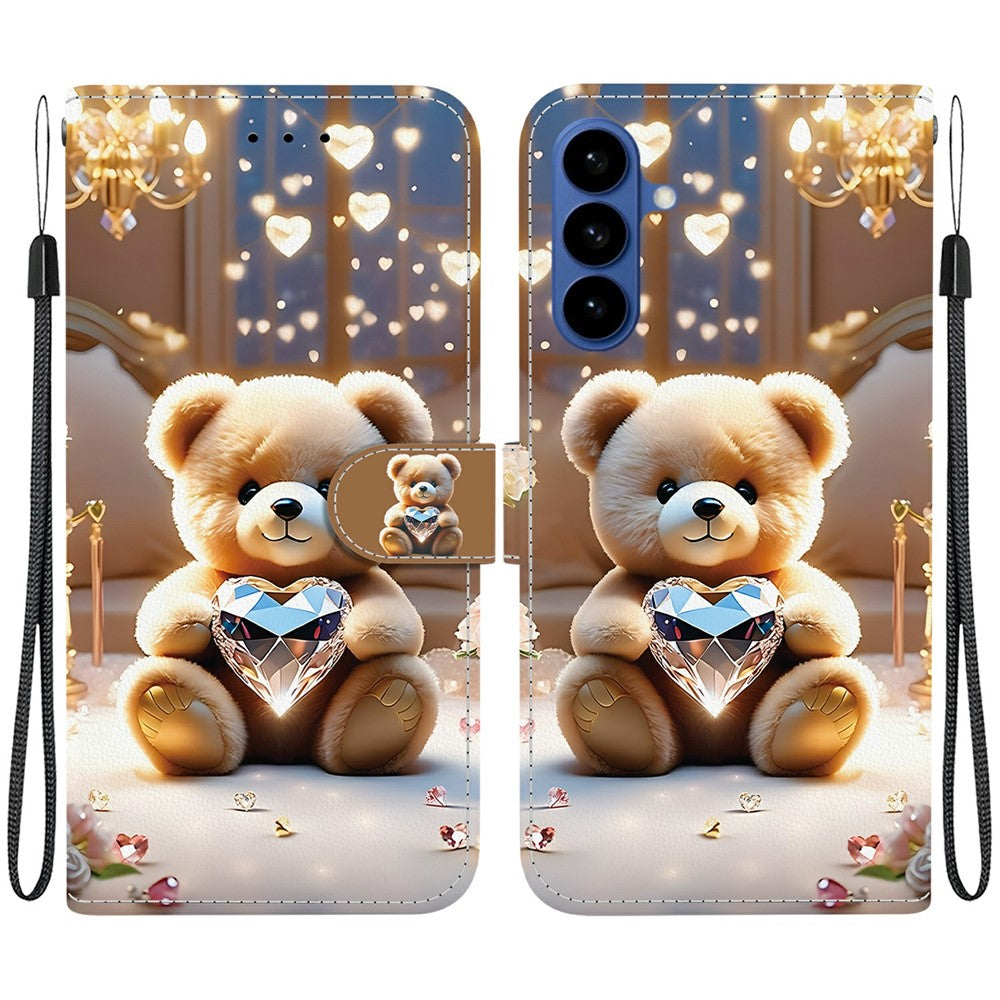 Samsung Galaxy A37 5G Läderfodral Stativ Plånbok Mönster Tryck mobilfodral med Handledsrem