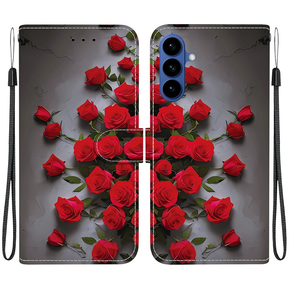 Samsung Galaxy A37 5G Läderfodral Stativ Plånbok Mönster Tryck mobilfodral med Handledsrem