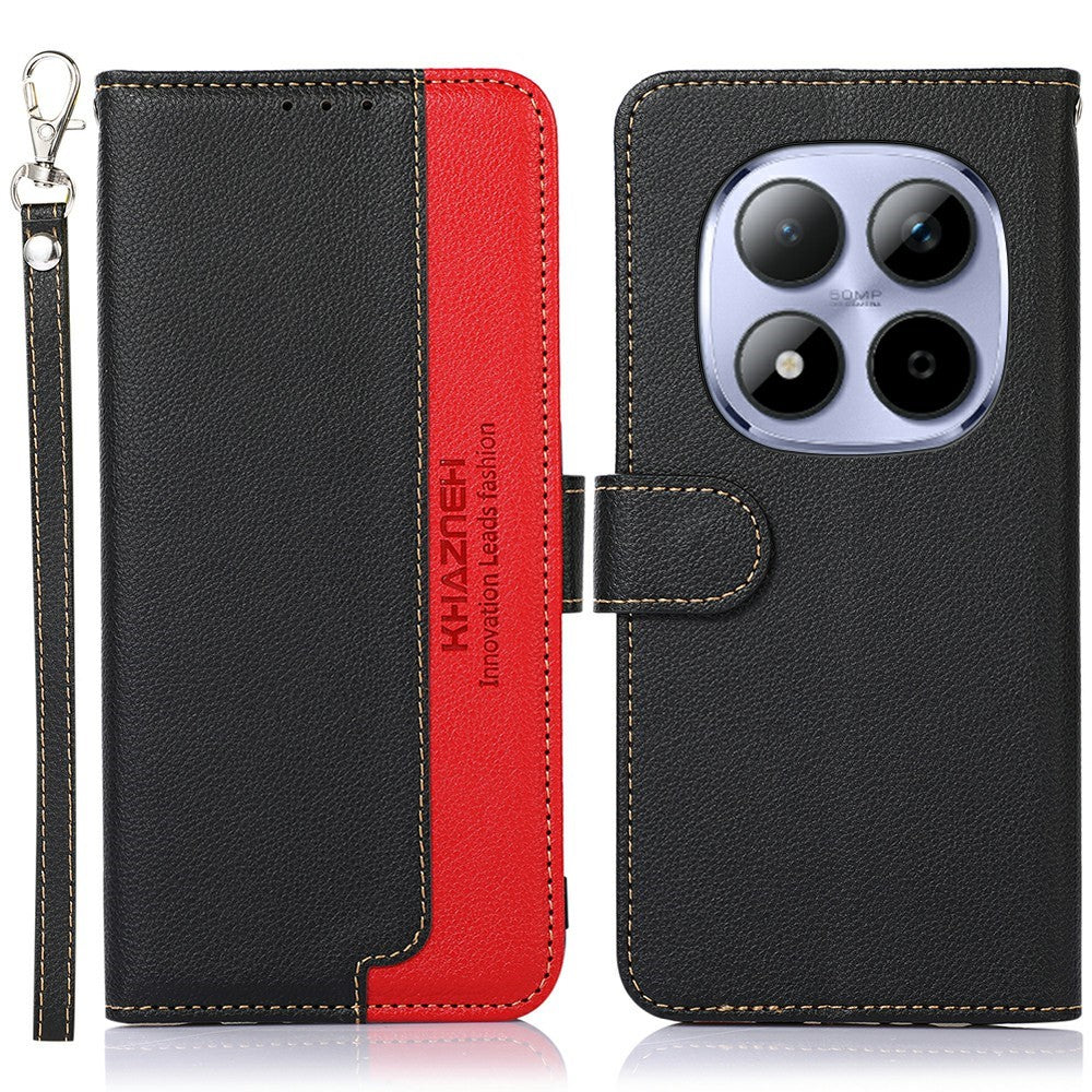 KHAZNEH For Xiaomi Redmi Note 15 Pro 4G (Global) Case RFID Blocking Wallet Litchi Texture PU Leather Phone Cover with Strap