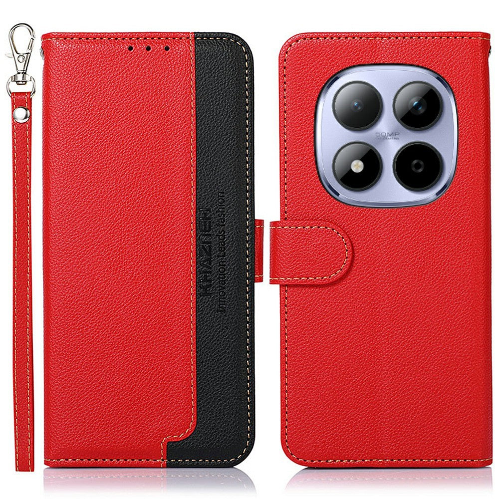 KHAZNEH For Xiaomi Redmi Note 15 Pro 4G (Global) Case RFID Blocking Wallet Litchi Texture PU Leather Phone Cover with Strap