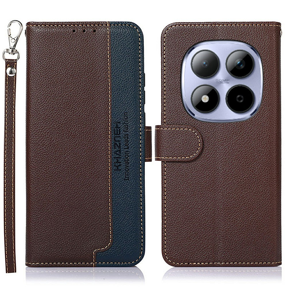 KHAZNEH For Xiaomi Redmi Note 15 Pro 4G (Global) Case RFID Blocking Wallet Litchi Texture PU Leather Phone Cover with Strap