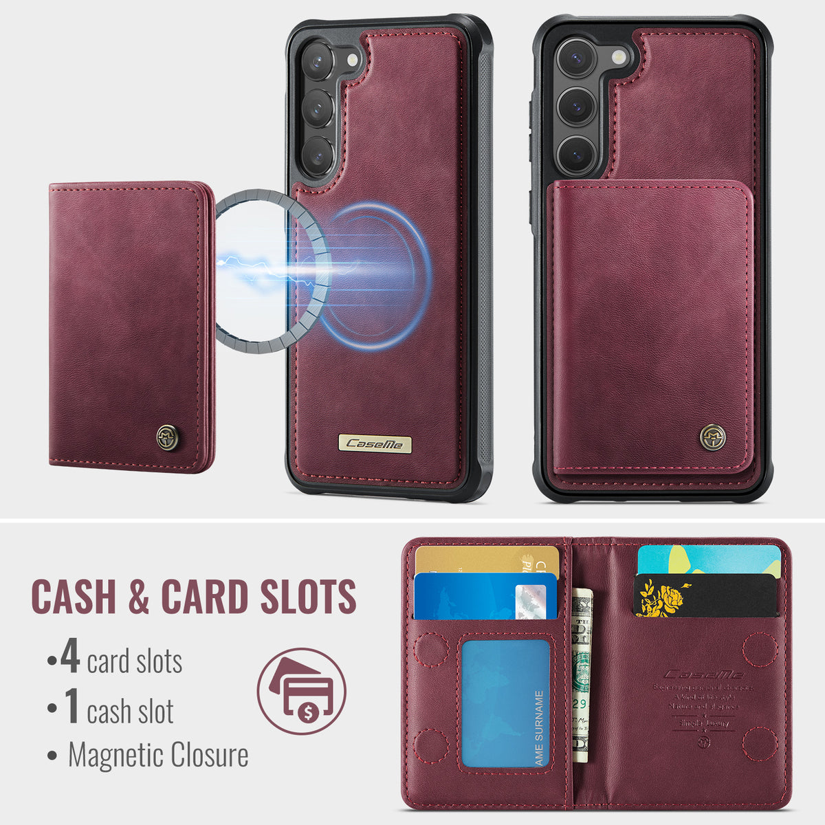 CASEME For Samsung Galaxy S23+ Magnetic Case ME80 Series Leather PC TPU Phone Cover with Detachable Wallet