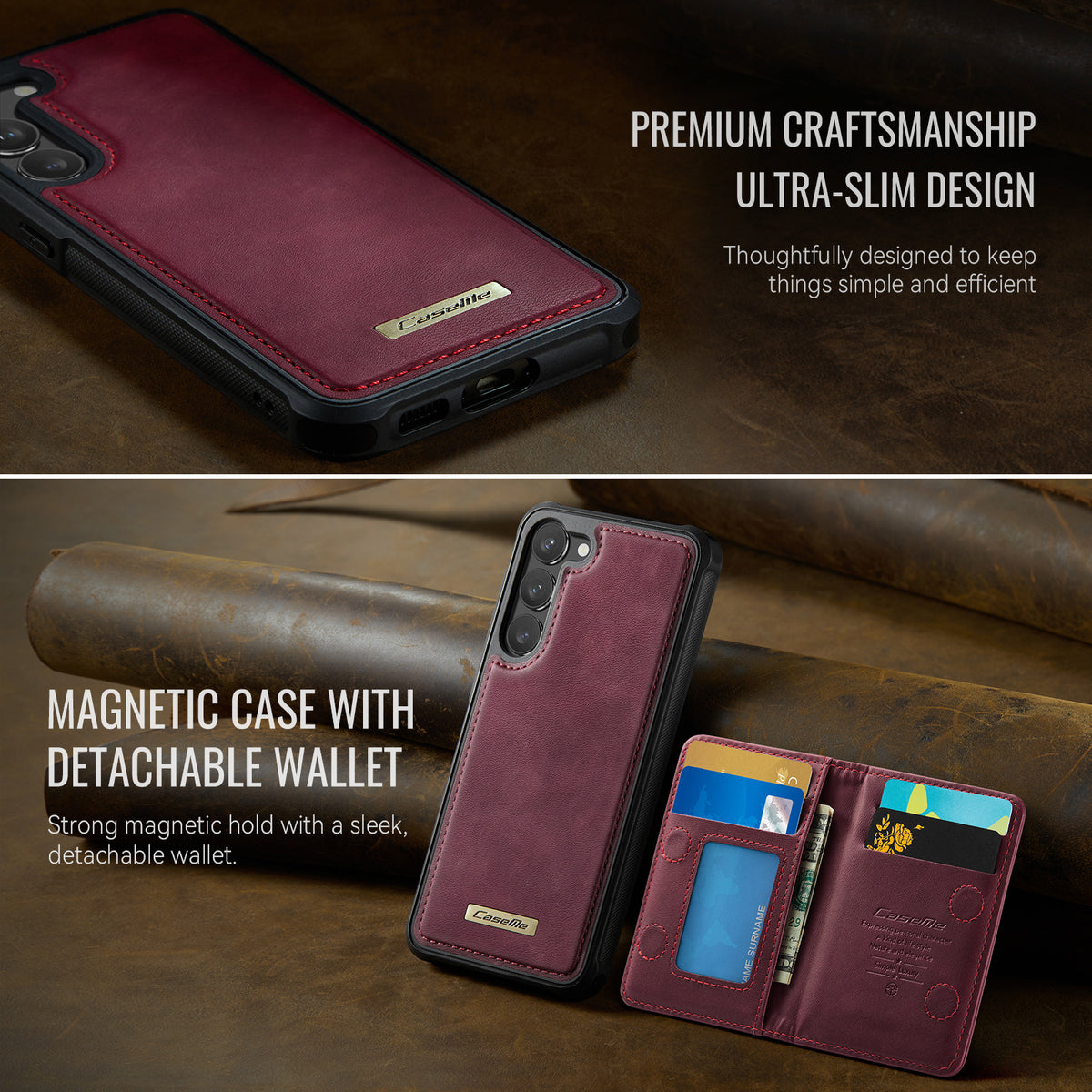 CASEME For Samsung Galaxy S23+ Magnetic Case ME80 Series Leather PC TPU Phone Cover with Detachable Wallet